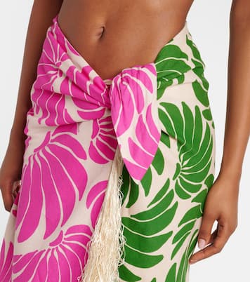 Floral fringed linen-blend beach cover-up | Farm Rio