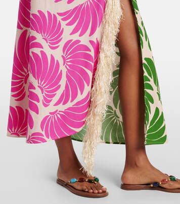 Floral fringed linen-blend beach cover-up | Farm Rio