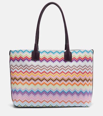 Zigzag leather-trimmed lamé tote bag | Missoni