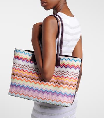 Zigzag leather-trimmed lamé tote bag | Missoni