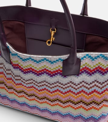 Zigzag leather-trimmed lamé tote bag | Missoni