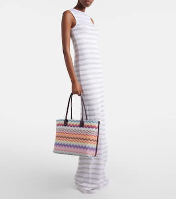 Zigzag leather-trimmed lamé tote bag | Missoni