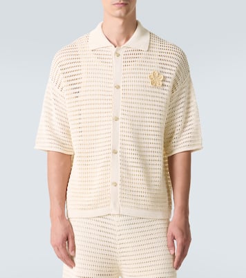 Crochet floral-appliqué open-knit shirt | Commas