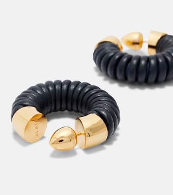 Leather-trimmed hoop earrings | Alaïa