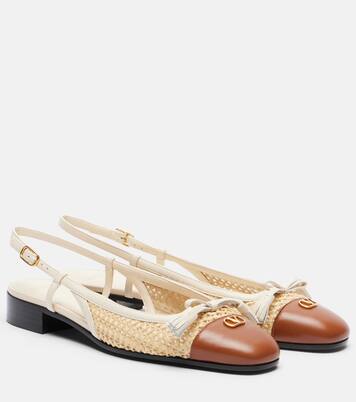 Valet Du Roi leather-trimmed raffia slingback flats | Valentino Garavani