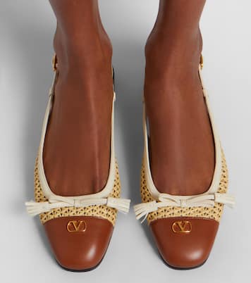 Valet Du Roi leather-trimmed raffia slingback flats | Valentino Garavani