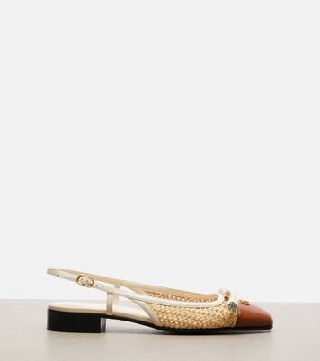 Valet Du Roi leather-trimmed raffia slingback flats | Valentino Garavani