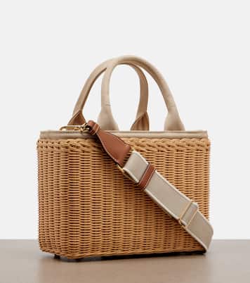 Medium wicker and canvas tote bag | Prada