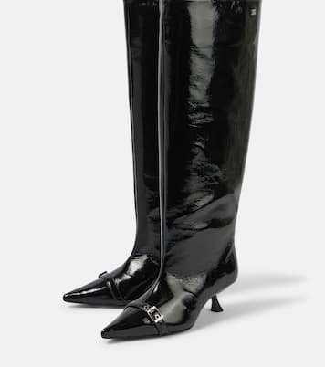 Eyelets faux leather knee-high boots | Ganni