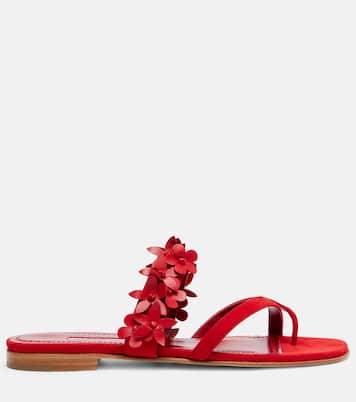 Fiosa floral-appliqué suede sandals | Manolo Blahnik