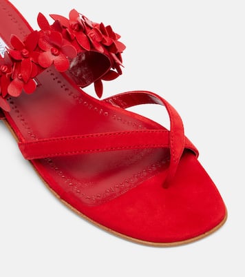 Fiosa floral-appliqué suede sandals | Manolo Blahnik