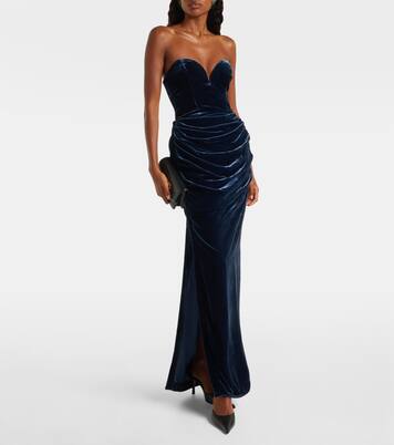 Vilma draped strapless velvet gown | Rotate