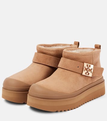 Mellow shearling-lined suede platform ankle boots | Tory Burch