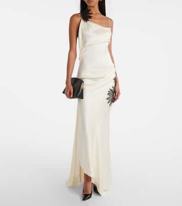 Robe longue en crêpe de satin à fleurs | Victoria Beckham