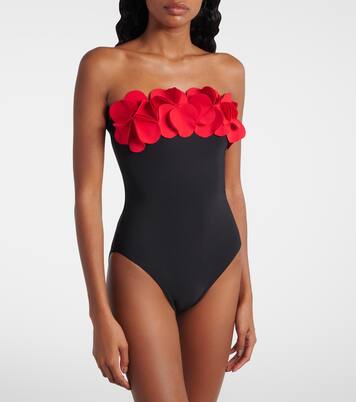 Floral-appliqué strapless swimsuit | Karla Colletto