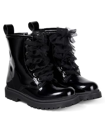 Shearling-lined patent leather boots  | Monnalisa