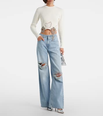 做旧缀饰阔腿牛仔裤 | Area