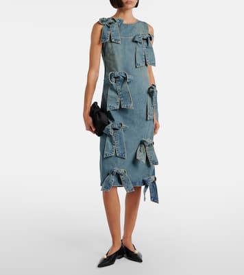 Bow-detail denim midi dress | Ganni
