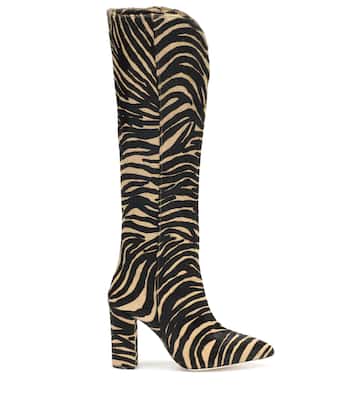 Zebra-print calf hair knee-high boots | Paris Texas