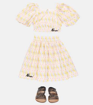 Printed puff-sleeve cotton crop top | Fendi Kids