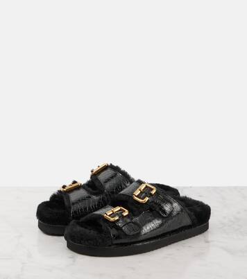 Sandalen Nil aus Leder mit Shearling | Chloé