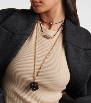 Dado Jumbo 18kt gold and wood pendant necklace with diamonds | Marie Lichtenberg