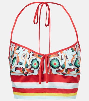 Printed halterneck cotton crop top | Dolce&Gabbana