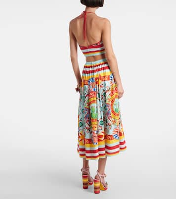 Printed halterneck cotton crop top | Dolce&Gabbana