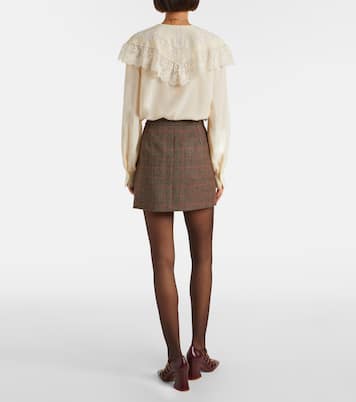 Mini-jupe en laine vierge à carreaux | Chloé