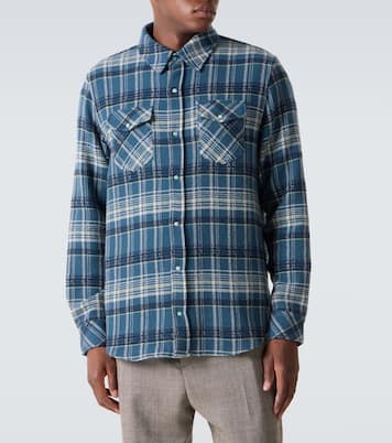 Fantasia plaid cashmere shirt with emerald | God's True Cashmere