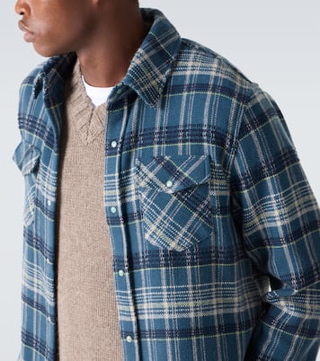 Fantasia plaid cashmere shirt with emerald | God's True Cashmere