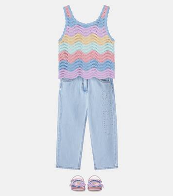 Scalloped striped cotton tank top | Stella McCartney Kids