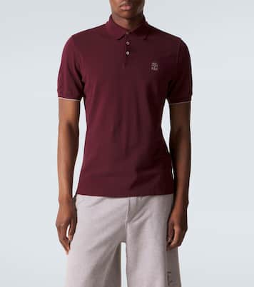Polo in piqué di cotone con logo | Brunello Cucinelli