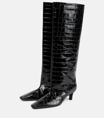 Croc-effect leather knee-high boots | Toteme
