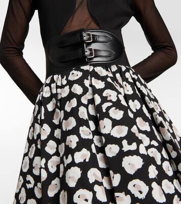 Mini-jupe en coton et cuir à fleurs | Alaïa