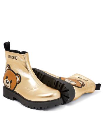 Teddy-detail metallic leather boots | Moschino Kids