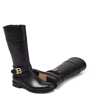 Logo leather boots | Balmain Kids