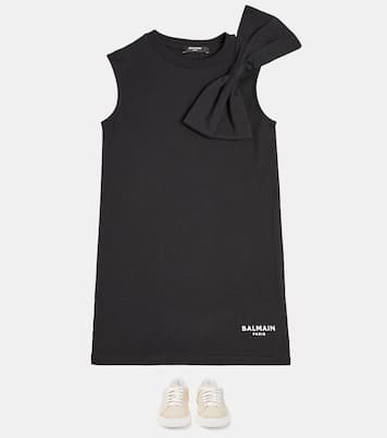 Bow-detail cotton jersey dress | Balmain Kids