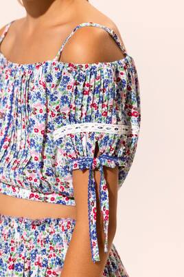 Bonny floral pleated crop top | Poupette St Barth Kids