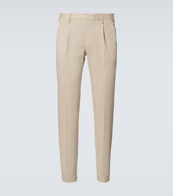 Pleated cotton tapered pants | Slowear