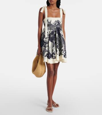 فستان قصير من الكتان بطبعات الورود Mickey | Alémais