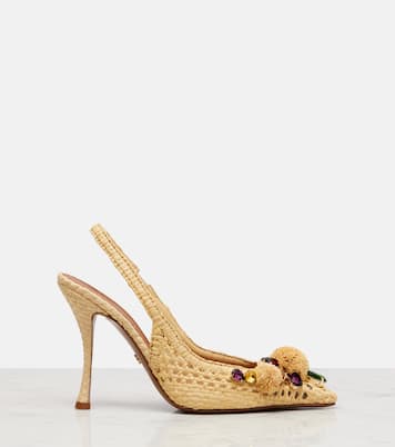 Embellished raffia-effect slingback pumps | Dolce&Gabbana