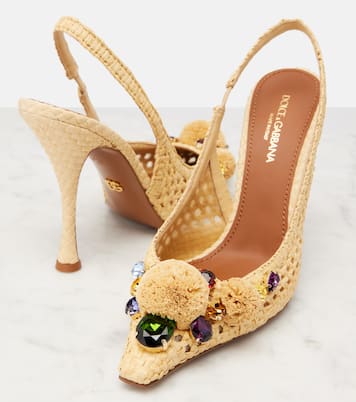 Embellished raffia-effect slingback pumps | Dolce&Gabbana