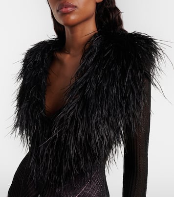 Feather-trimmed ribbed-knit cardigan | Blumarine