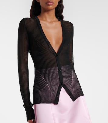 Feather-trimmed ribbed-knit cardigan | Blumarine