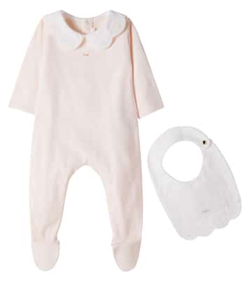 Baby embroidered cotton onesie and bib set | Chloé Kids