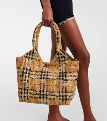 Burberry Check Large raffia tote bag | Burberry