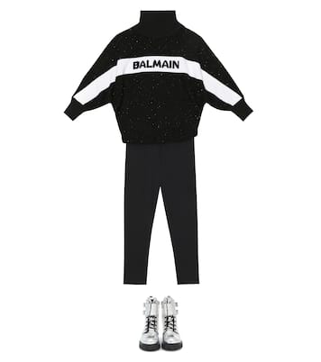 Robe en laine mélangée à sequins et logo | Balmain Kids