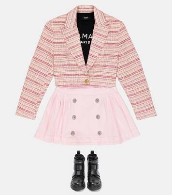 Pleated cotton-blend button skirt | Balmain Kids