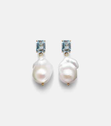 14kt gold earrings with pearls and topaz | Mateo